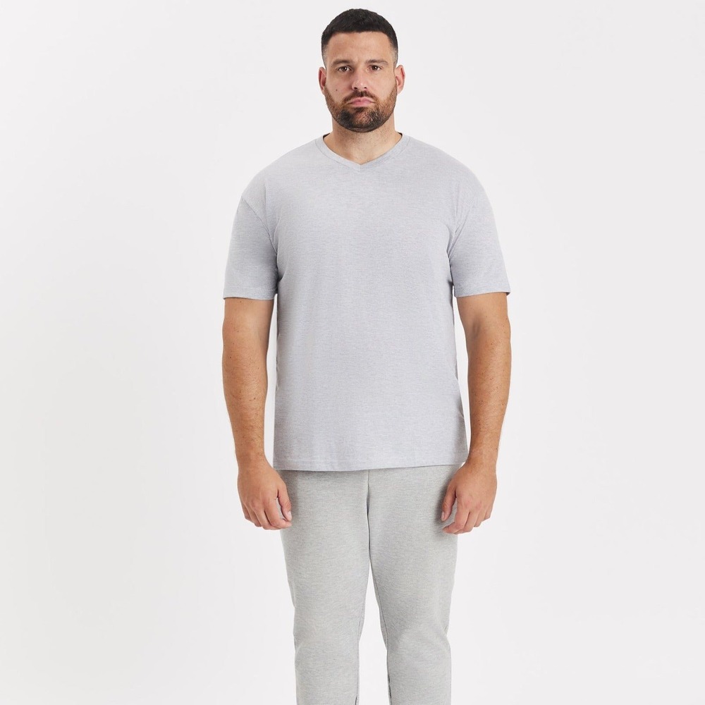 Built Different Mens V-Neck T-Shirt Heather Grey Premium‎ Fitted Tee 3XL NEW